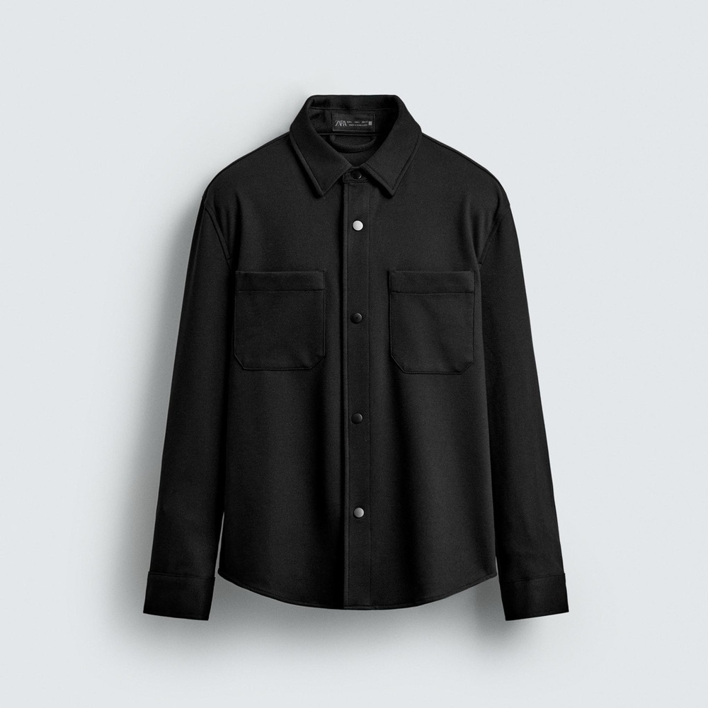 Zara Easy Care Textured Classic Black Collared Long Sleeve with Snap Buttons